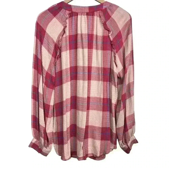 Time and Tru Maternity Pink and Blue Plaid Ruffle Flannel | Size Large - Picture 1 of 4